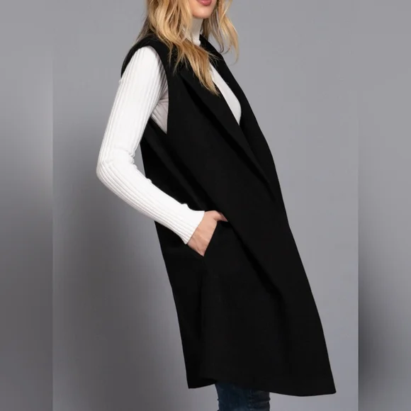 #738 🚨 SALE 🛑0480 M,L,1X Fabulous Sleeveless Notched Collar Soft Open Vest - Picture 2 of 4